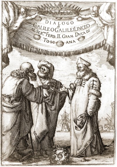 Aristoteles, Ptolemäus und Nikolaus Kopernikus (1473-1543) (Astronomen) im Gespräch - in „Dialogo sopra i due massimi sistemi del mondo“ von Galileo Galilei von Unknown